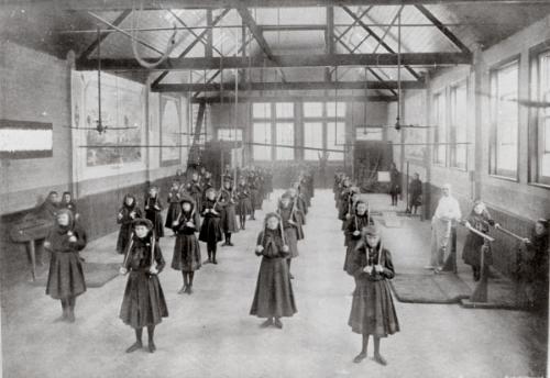 Ladies in the Crescent House Ladies College gym, Bedford